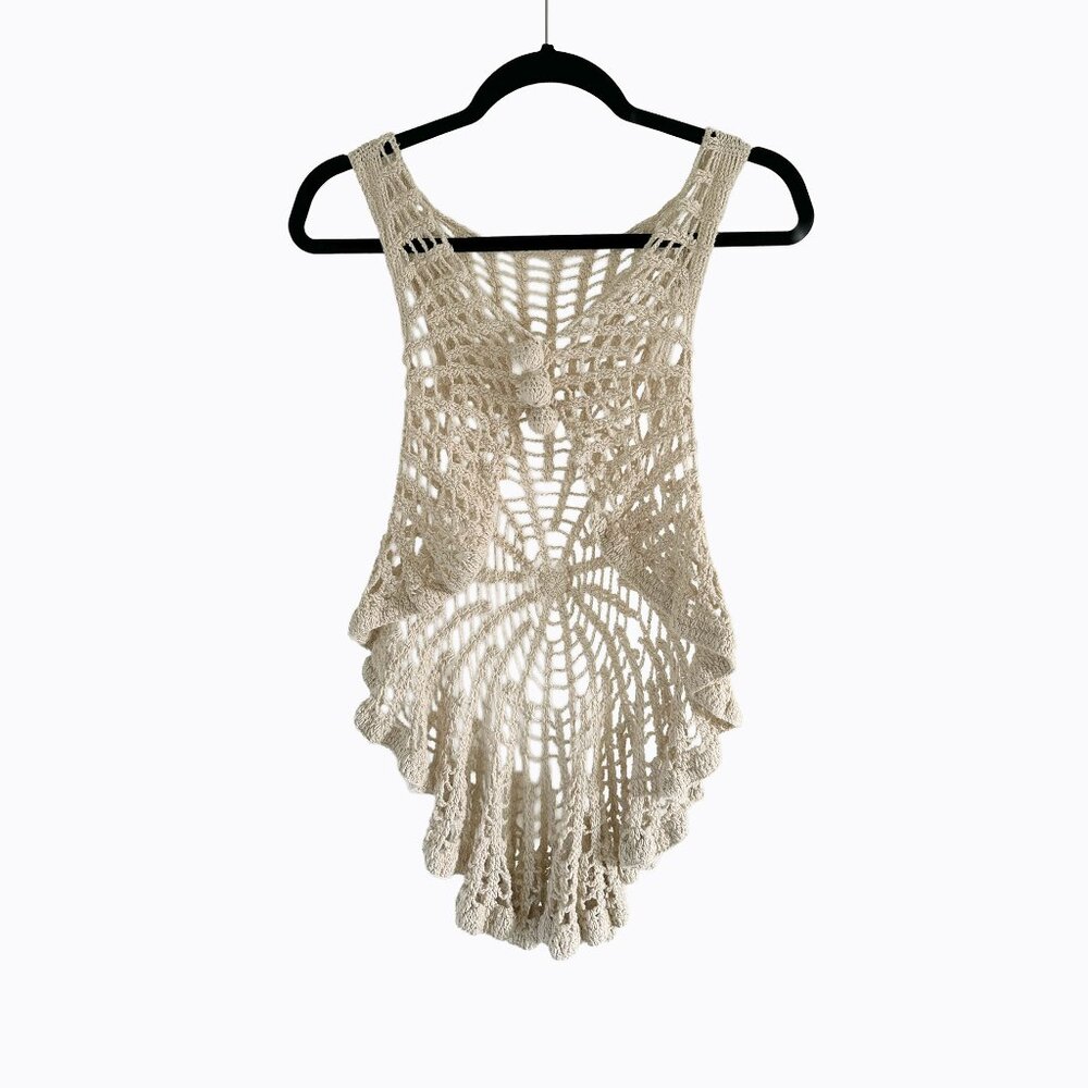 Handmade Crochet Cream Vest XS Y2K Boho Hippie Festival Indie Sleaze Cottagecore